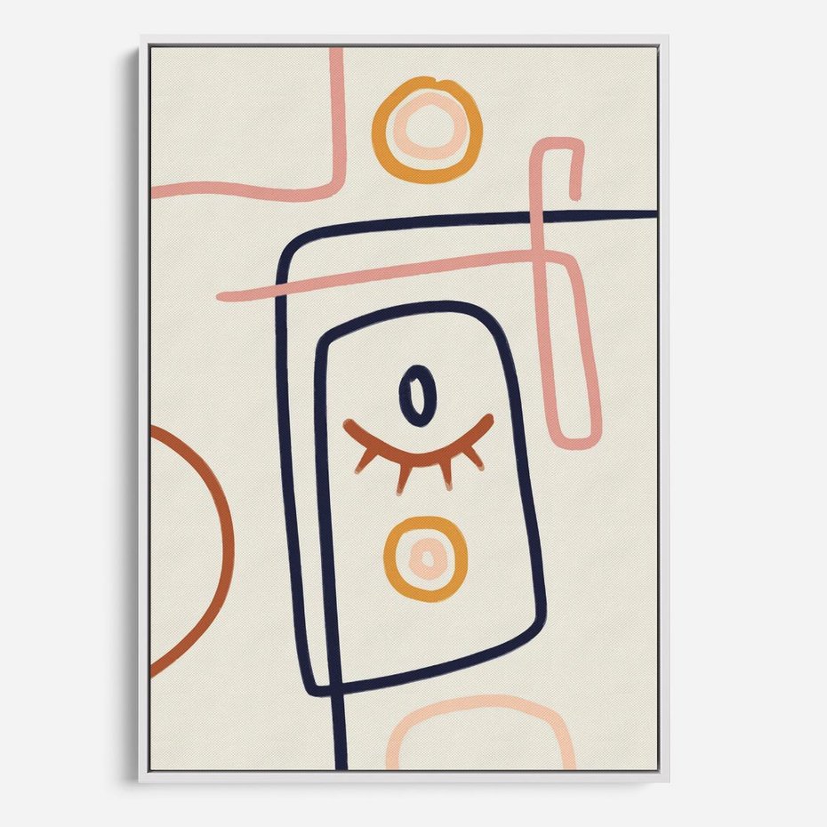 Obraz w ramie 80x120 - Manifestacje Dziwności - abstrakcja w stylu picasso, beżowe tło - rama biała