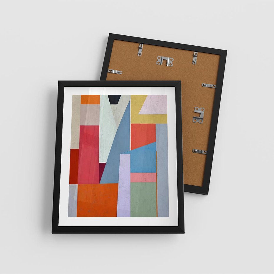 Plakat w ramie 40x50 - Migotliwe Nastroje Kształtów - różne geometryczne formy, olejny obraz - rama czarna