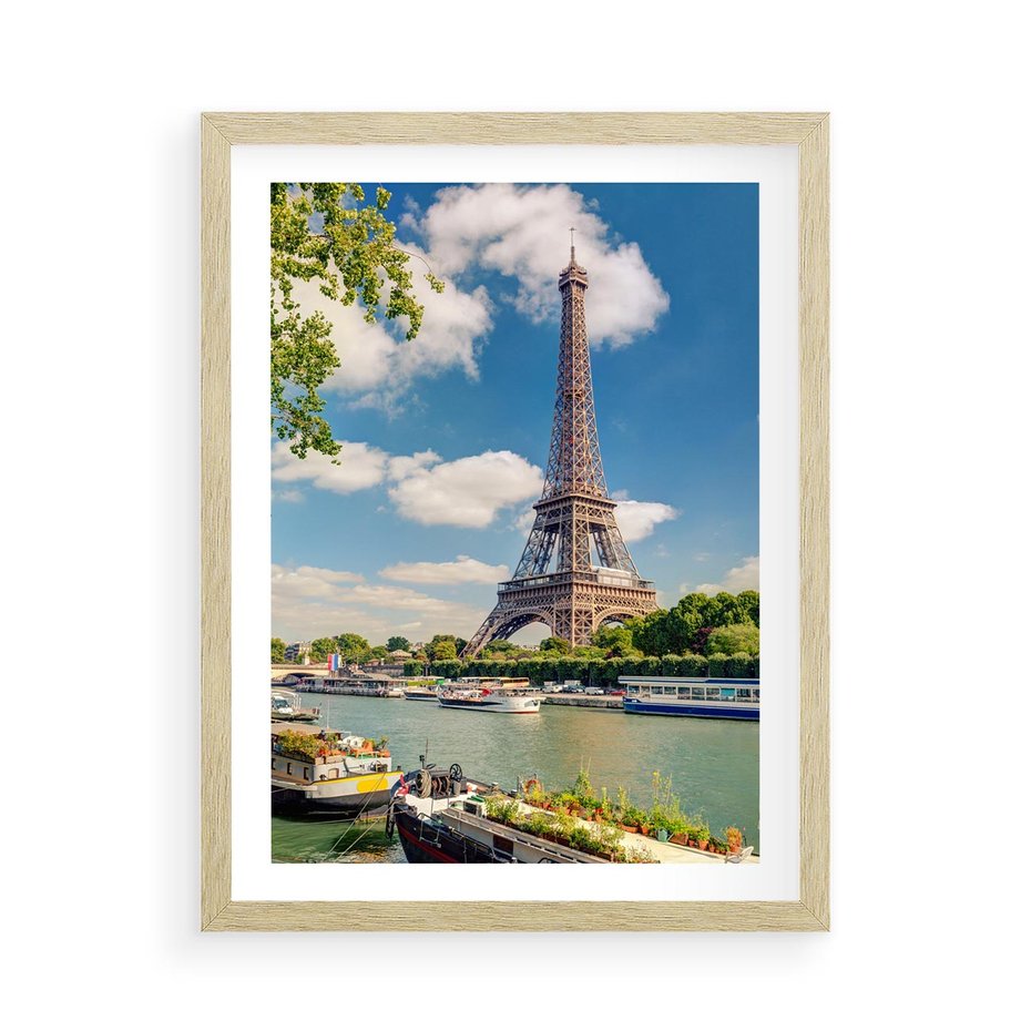 Plakat w ramie 50x70 - Paryżska ikona Francji - wieża Eiffla, Paryż - rama drewno