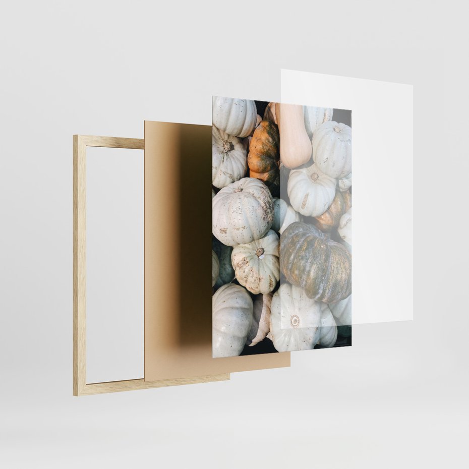 Zestaw obrazy w ramie 40x50 galeria - Jesień, liście, dynie, boho - rama drewno