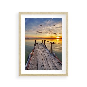 Plakat w ramie 40x50 - Spokojny pomost nad jeziorem - pomost, jezioro - rama drewno