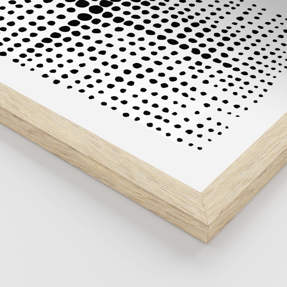 Plakat w ramie 40x50 - Refleksje Monochromatycznych Widoków - abstrakcyjna kompozycja z czarnych kropek, minimalistyczny czarno bialy plakat - rama drewno