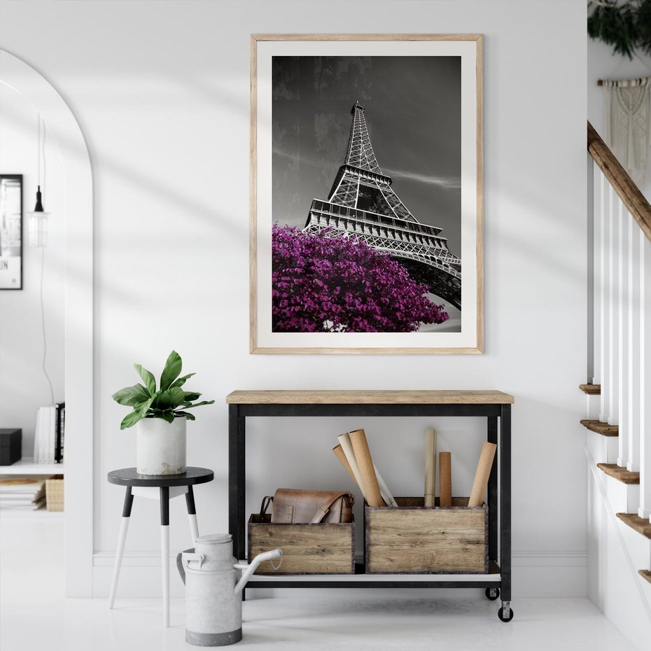 Plakat w ramie 50x70 - Urok Eiffla w Paryżu - Eiffla, Paryż - rama drewno
