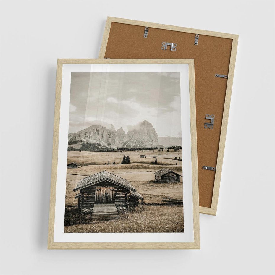 Plakat w ramie 50x70 - Klasyczny Urok Górskich Domków - domki, w górach - rama drewno