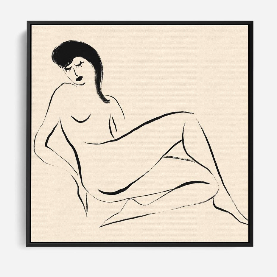 Obraz w ramie 50x50 - Piękno w Minimalizmie - abstrakcyjny rysunek, minimalistyczna kreska - rama czarna