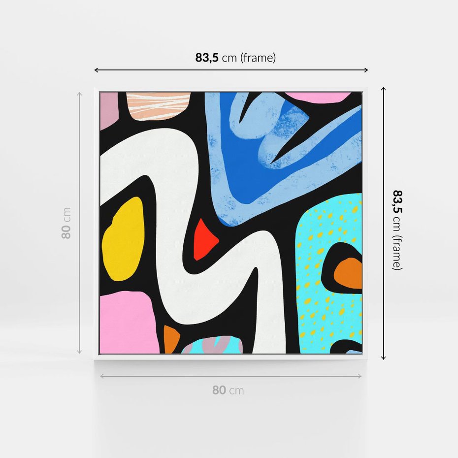 Obraz w ramie 80x80 - Komiksowe Formy - abstrakcyjne formy, komiksowy styl - rama biała