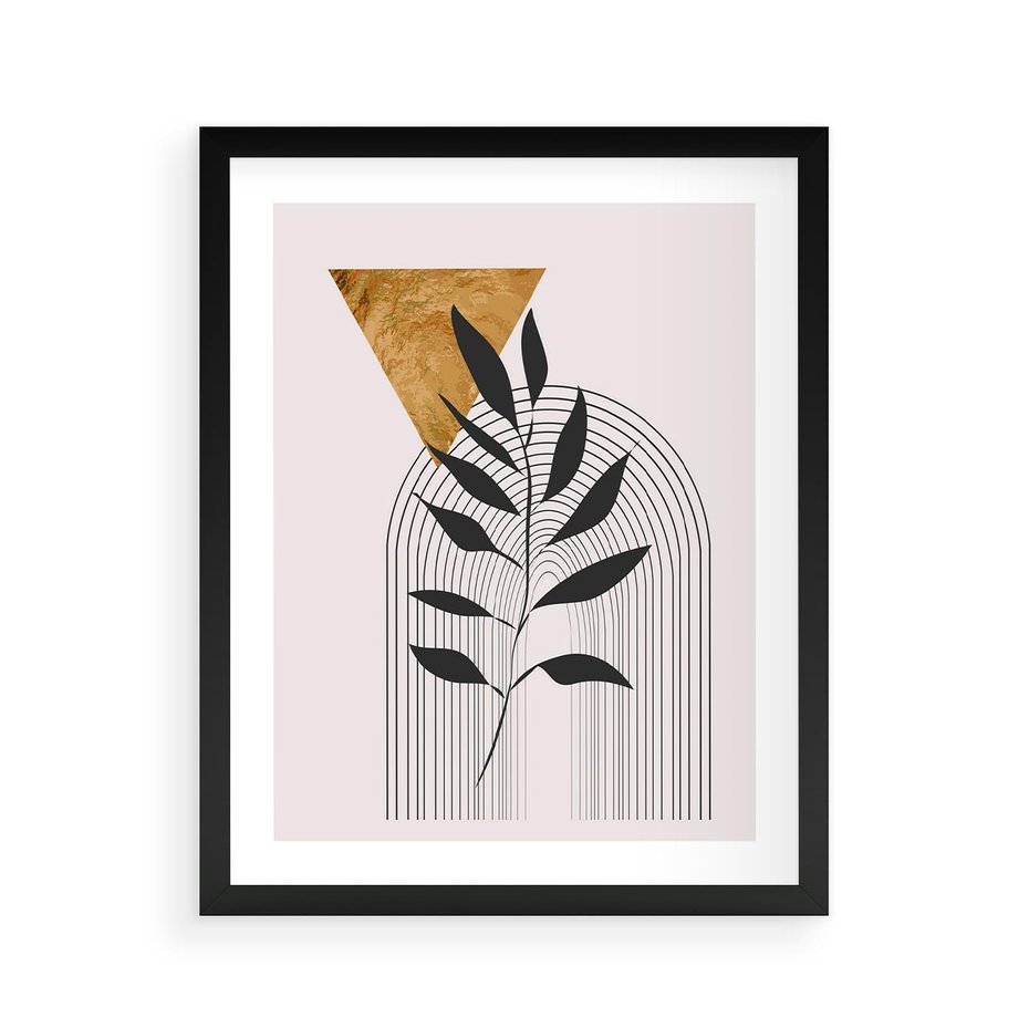 Plakat w ramie 40x50 - Geometria z Elementami Złota i Liści - grafika, złoto - rama czarna