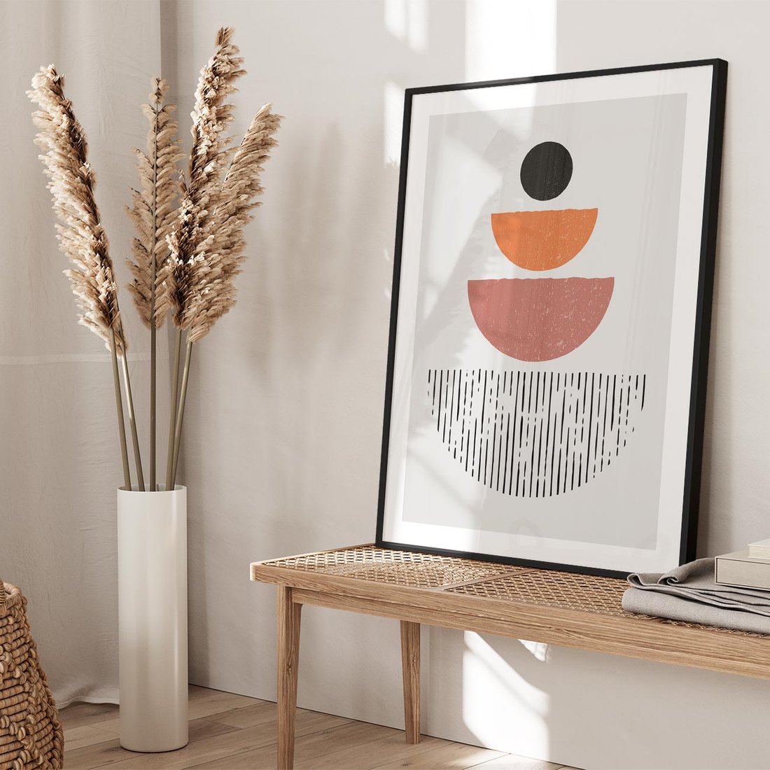 Plakat w ramie 40x50 - Półkola i Boho Akcent - geometria, półkola - rama czarna