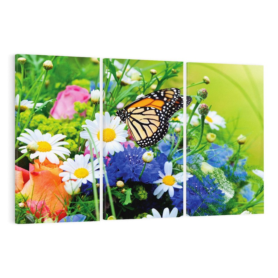 Obraz na płótnie 120x80 - Kwiatowy Taniec - motyl, kwiaty