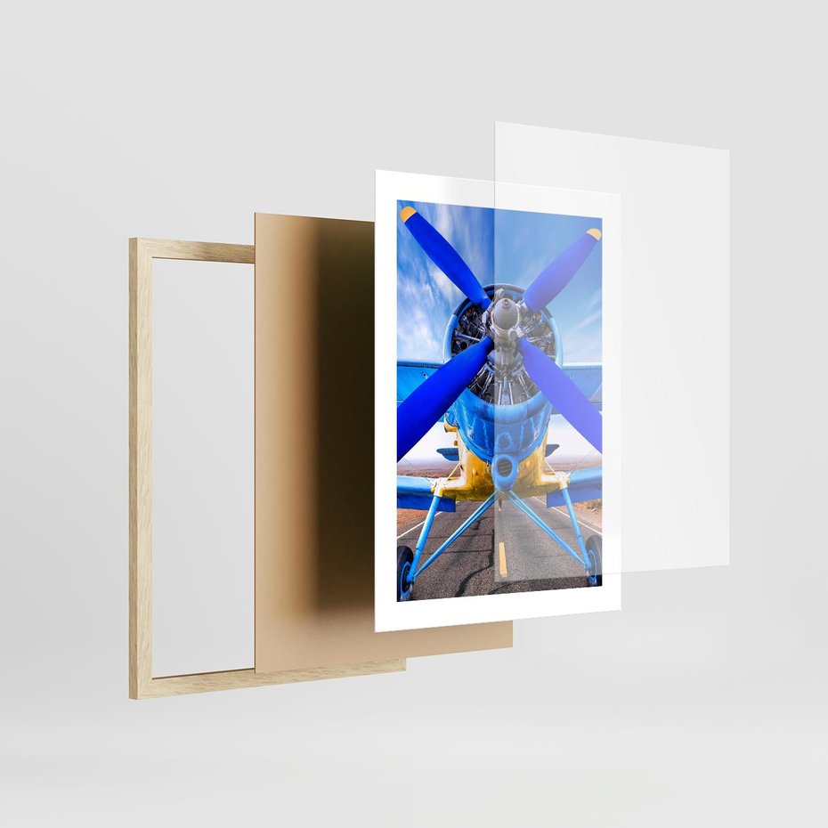 Plakat w ramie 30x40 - Śmigłowiec indygo - samolot, śmigło - rama drewno