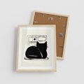 Plakat w ramie 40x50 - Czarny Kot: Prosta Elegancja - grafika, minimalizm - rama drewno
