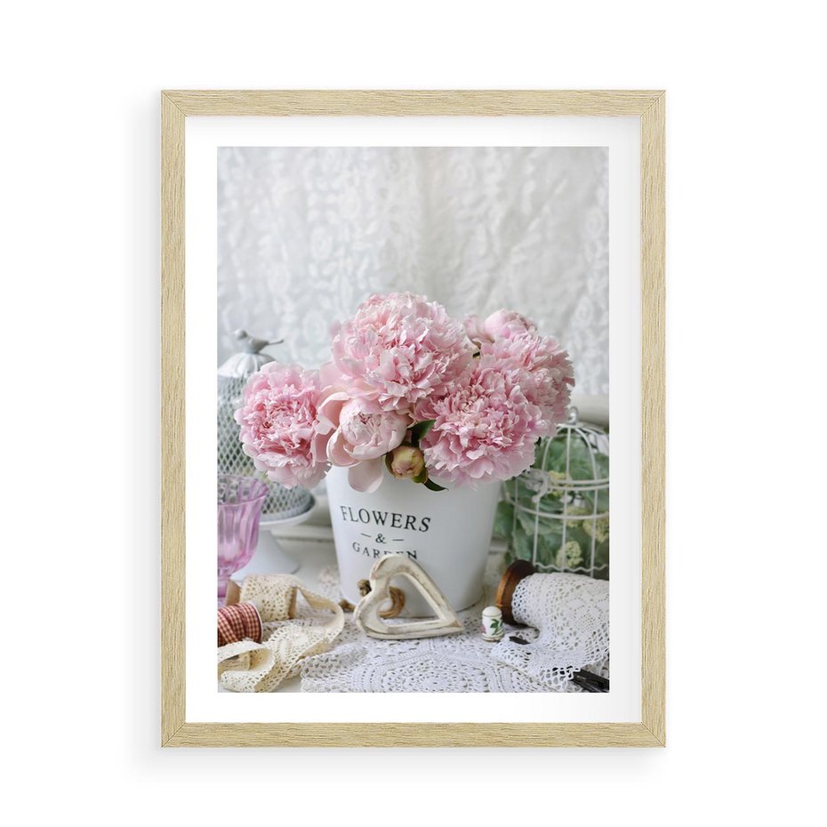 Plakat w ramie 50x70 - Miłość w powietrzu - kwiaty, romantyczne - rama drewno