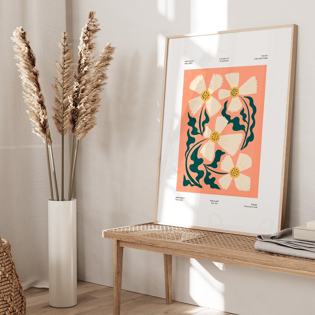 Plakat w ramie 40x50 - Refleksje w roślinnym odbiciu - kwiatowa kompozycja, minimalizm - rama drewno