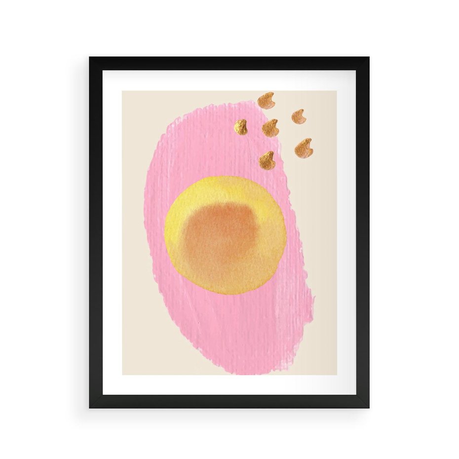 Plakat w ramie 40x50 - Migotliwe Dziwne Ścieżki - abstrakcyjna różowa plama, akwarela - rama czarna