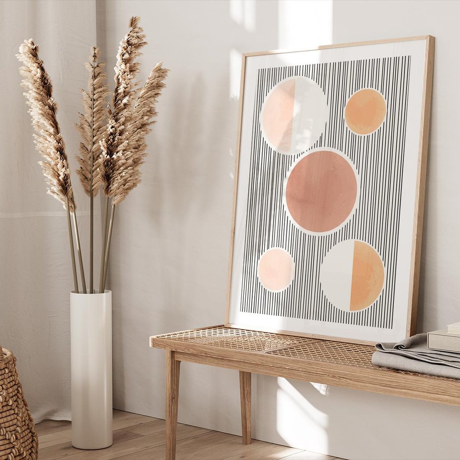 Plakat w ramie 40x50 - Rozplątane Granice - abstrakacyjna nowoczesna sztuka, koła okręgi - rama drewno