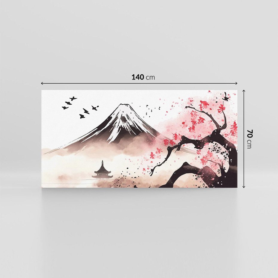 Obraz na płótnie 140x70 - Krajobraz Japonii - akwarela na papirusie, japonia