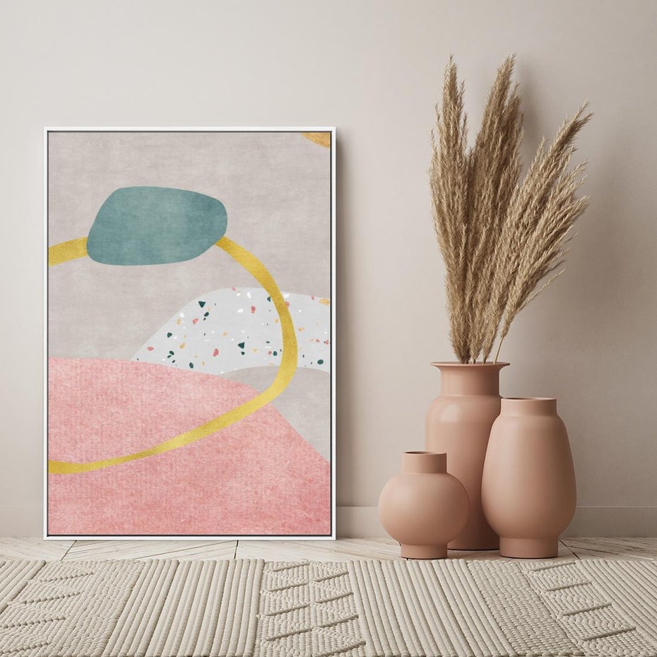 Obraz w ramie 80x120 - Ekspresja w ruchu pędzla - abstrakcja, połączenie kształtów - rama biała