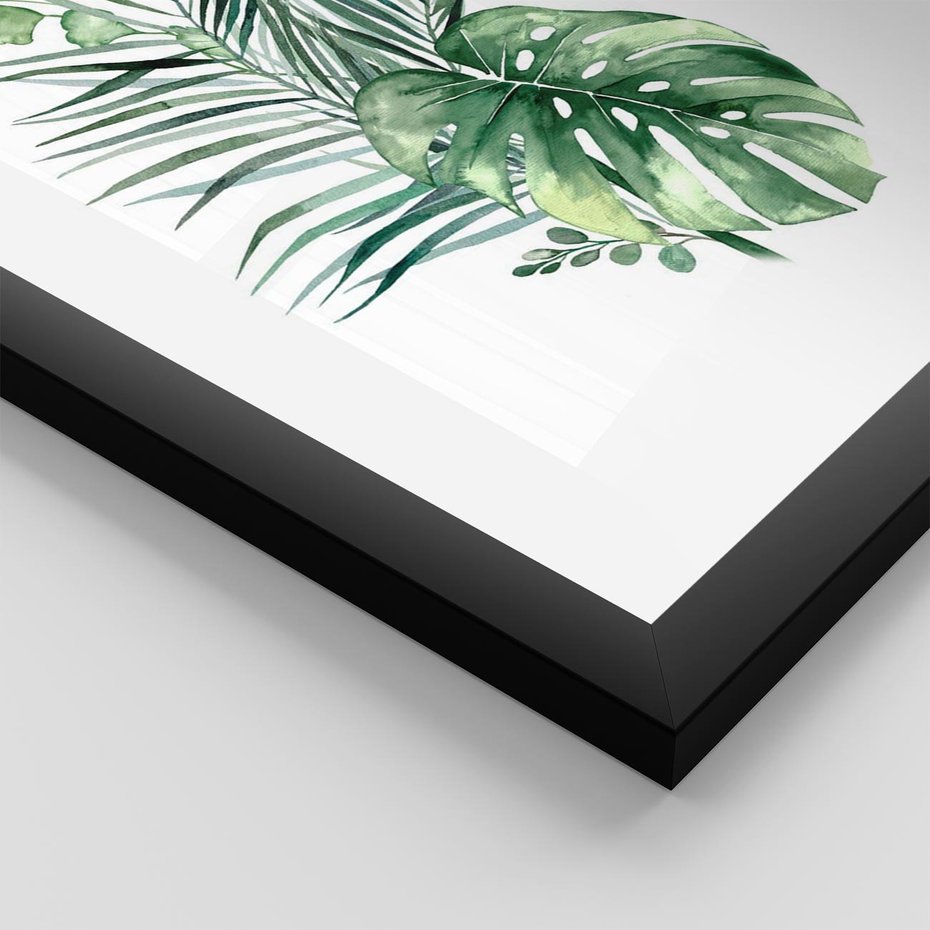 Plakat w ramie 50x70 - Liście i Życie: Akwarelowa Oaza - akwarelowy obrazek, pamy - rama czarna