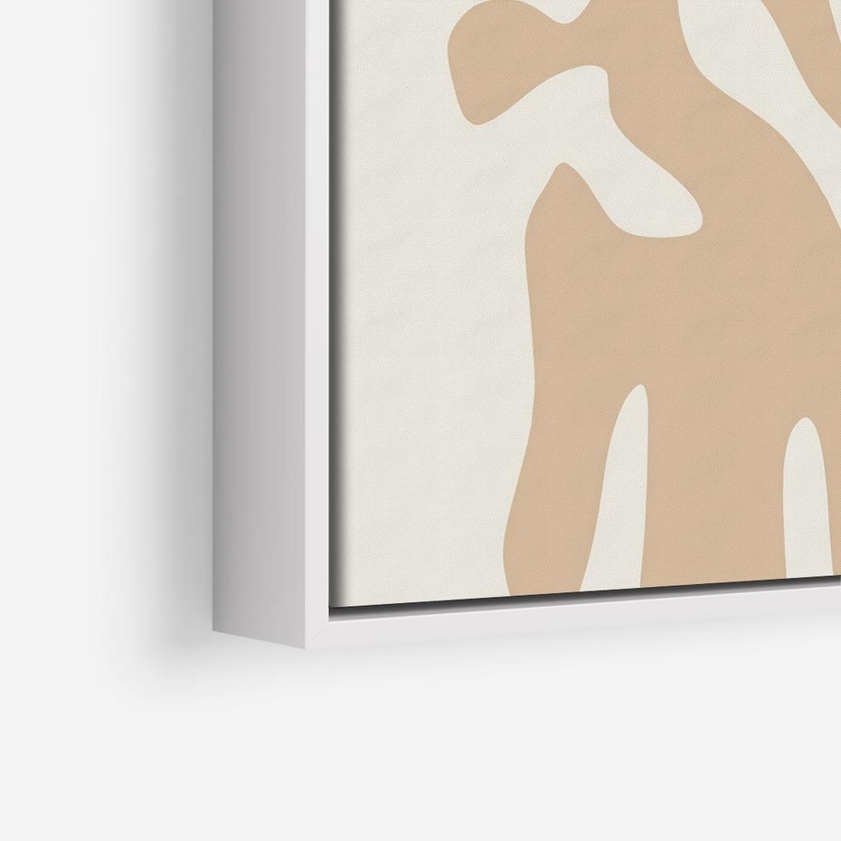 Obraz w ramie 50x50 - Eksploracja Abstrakcji - beżowa absrakcyjna kompozycja, czarny akcent - rama biała