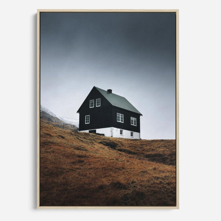 Obraz w ramie 50x70 - Ciepło i Przytulność - skandynawski, domek - rama drewno