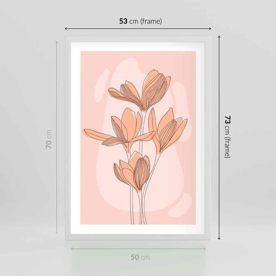 Plakat w ramie 50x70 - Przenikające Kształty - minimalistyczny plakat, pudrowe kwiaty - rama biała