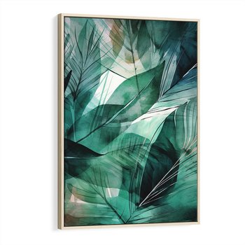 Obraz w ramie 80x120 - Zieleń Tropików - tropikalne zielone liście palmy, monstera - rama drewno