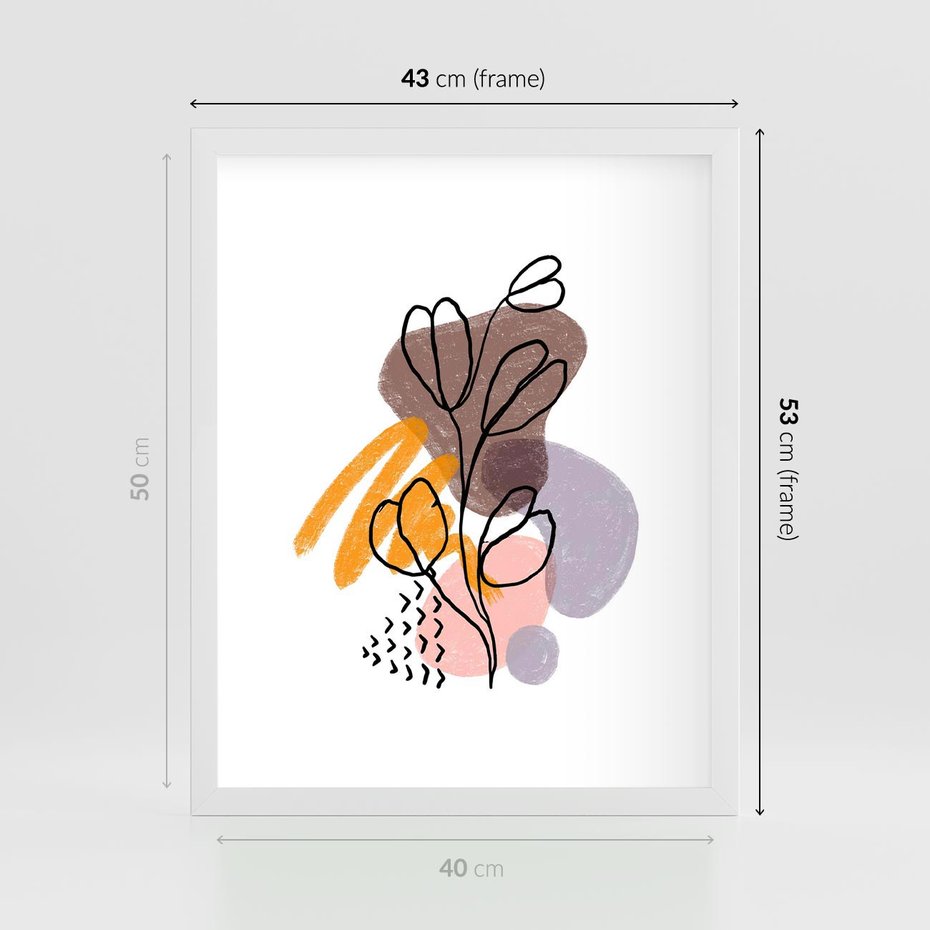 Plakat w ramie 40x50 - Bezgraniczne Widzenia - abstrakcyjna sztuka, liść gałązka - rama biała