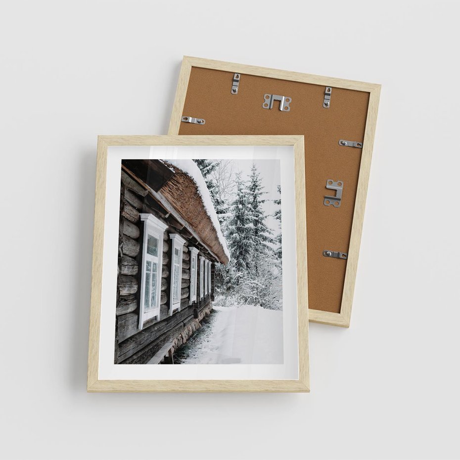Plakat w ramie 40x50 - Cicha Zima - zima, domek w górach - rama drewno