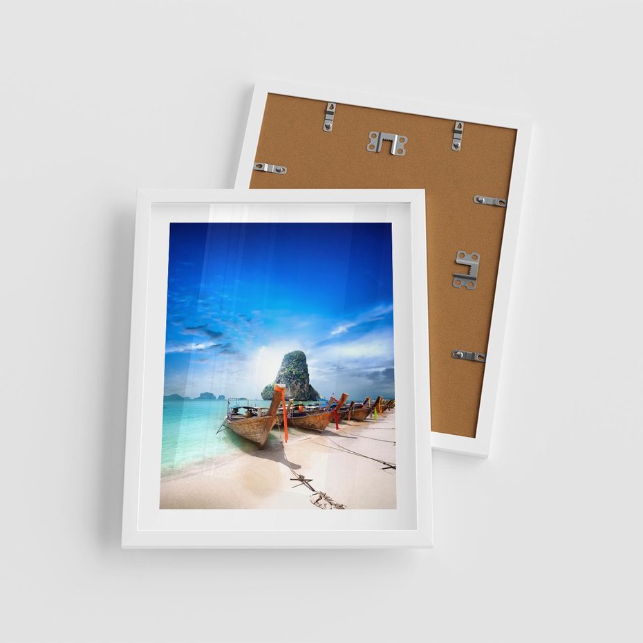 Plakat w ramie 40x50 - Morze na Łodzi - morze, łódź - rama biała