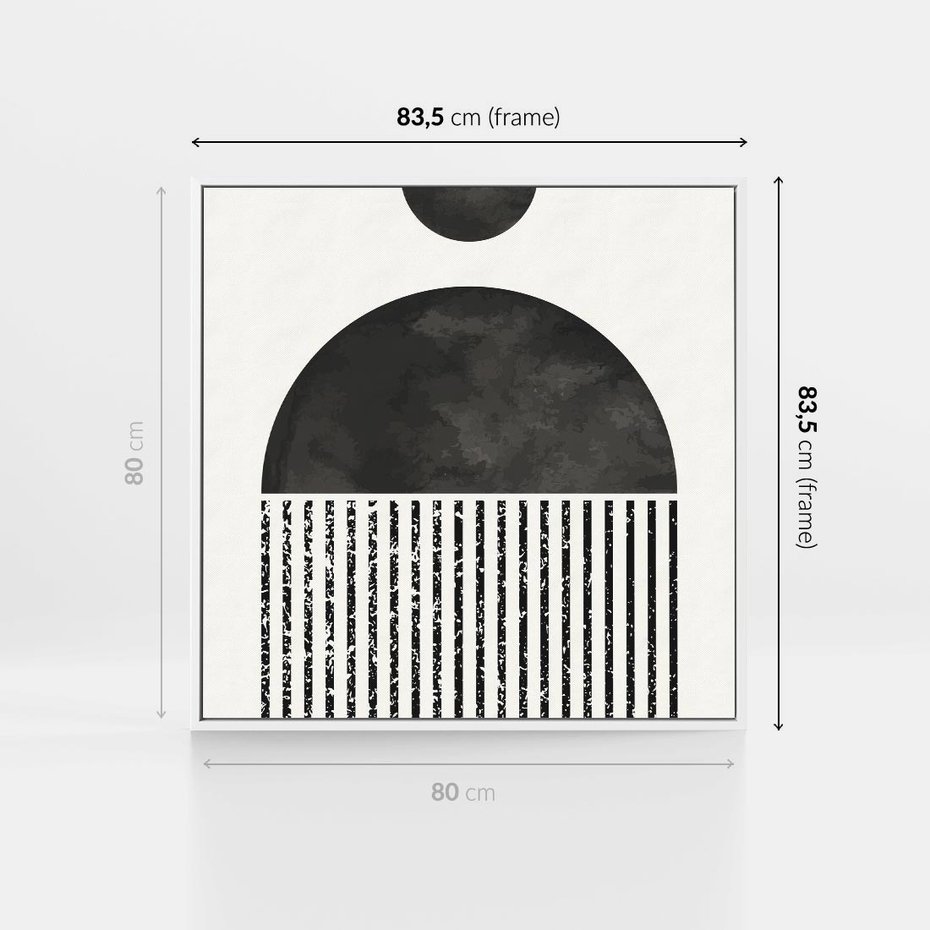 Obraz w ramie 80x80 - Księga Wibracji - abstrakcyjne czarno białe formy, minmalizm - rama biała