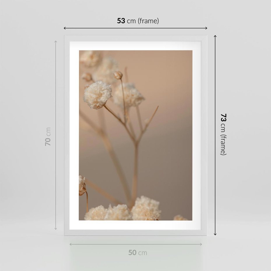 Plakat w ramie 50x70 - Subtelna gipsówka - gipsówka, suche - rama biała