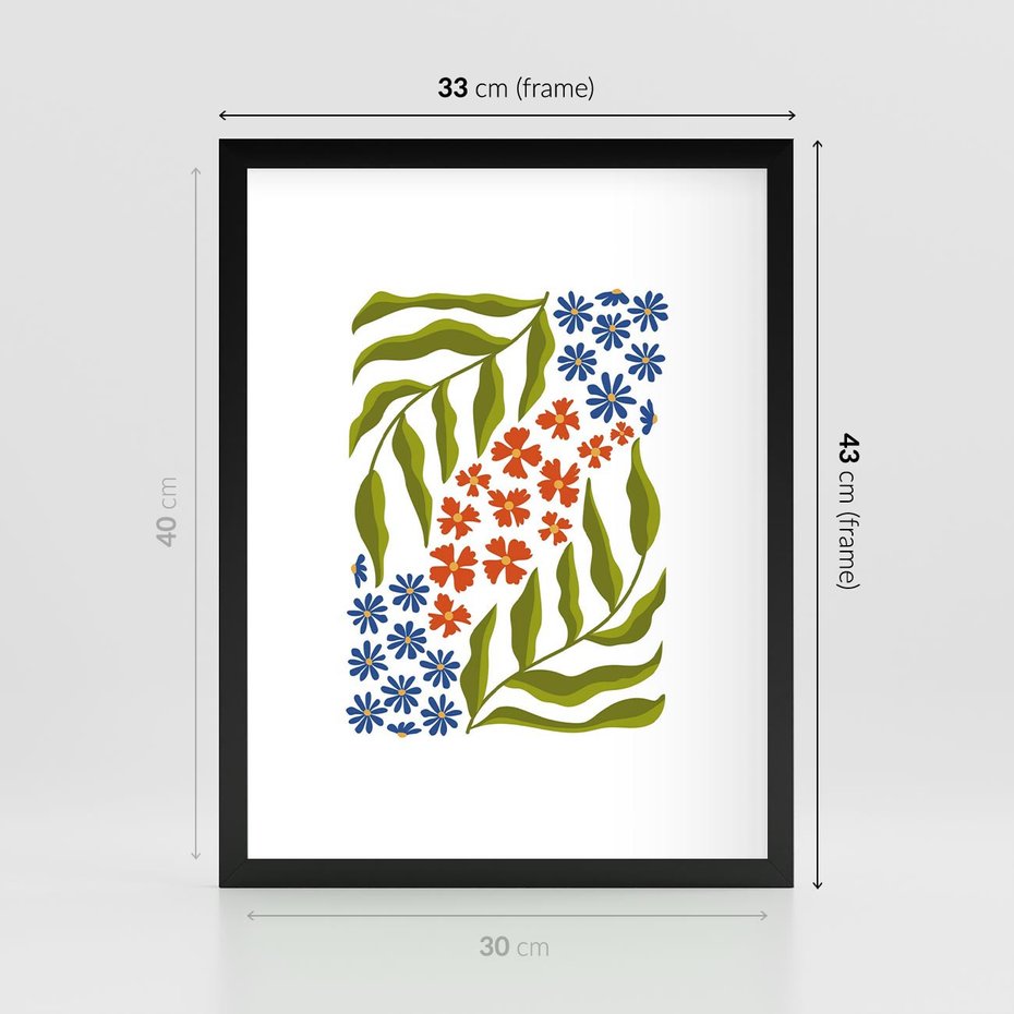 Plakat w ramie 30x40 - Splątane Granice - kwiaty, sztuka nowoczesna - rama czarna