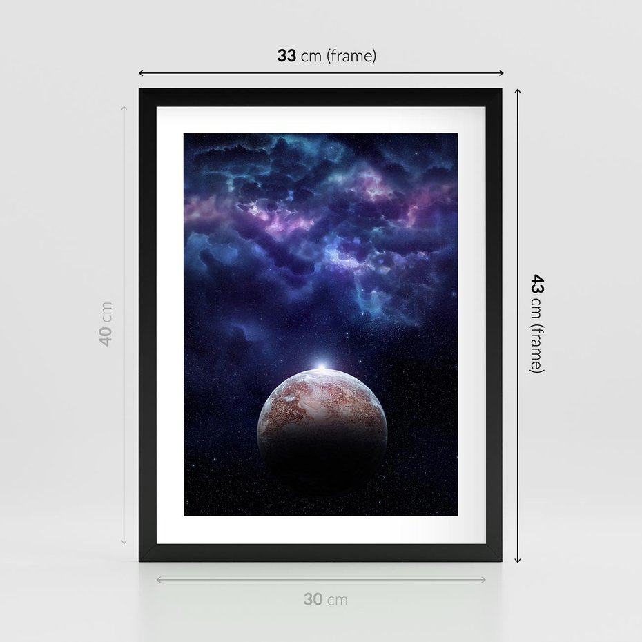 Plakat w ramie 30x40 - Kosmos - Ziemia i Księżyc - kosmos, ziemia - rama czarna