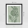 Plakat w ramie 40x50 - Szmaragdowy Oddech - abstrakcyjne delikatne zielone linie, podobne do gałęzi kwiatów - rama czarna