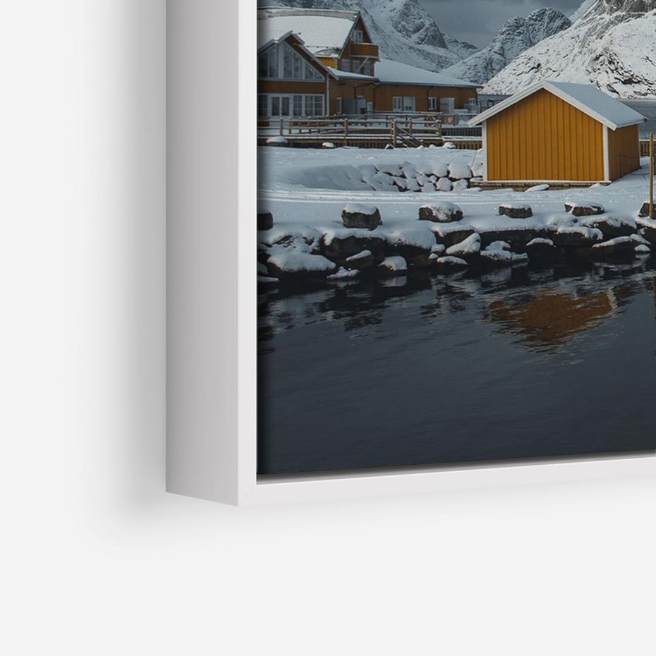Obraz w ramie 120x80 - Minimalizm i Urok Natury - skandynawskie, domki - rama biała