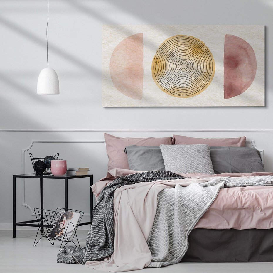 Obraz na płótnie 140x70 - Zapisane w promieniach słońca - beżowe strukturalne tło, koła