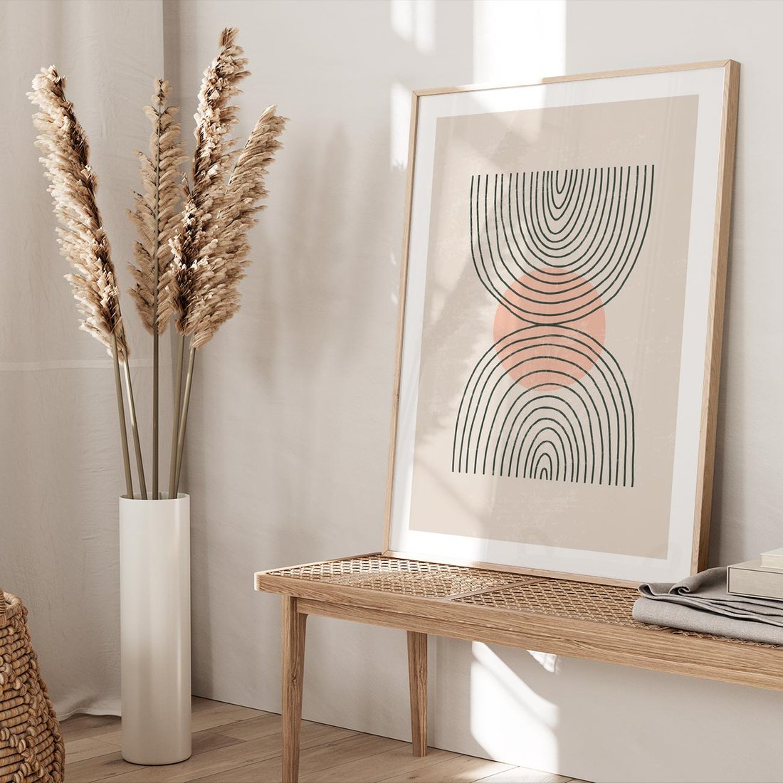 Plakat w ramie 40x50 - Nowy Rytuał - abstrakcyjna sztuka, boho kształty - rama drewno