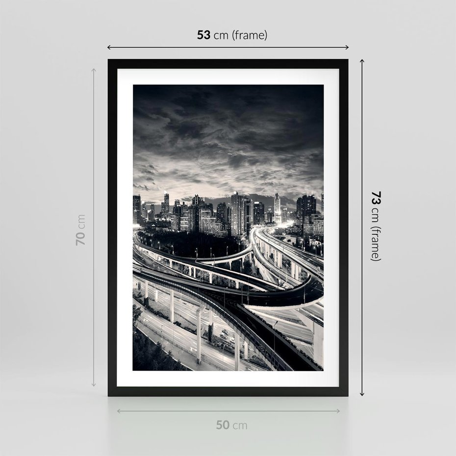 Plakat w ramie 50x70 - Miejska Symfonia - miasto, nocą - rama czarna