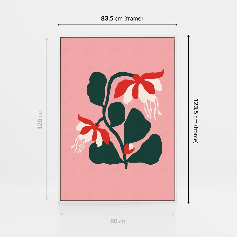 Obraz w ramie 80x120 - Migotliwa Kreatywność - abstrakcyjne kwiaty, różowe tło - rama biała