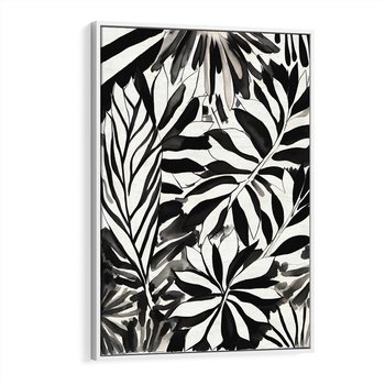 Obraz w ramie 80x120 - Czarne Liście - akwarelowy obraz, czarno biały - rama biała
