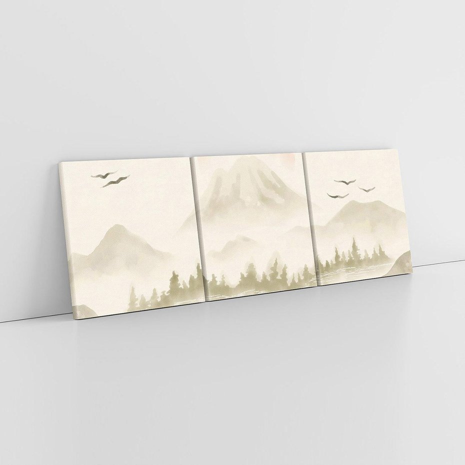 Obraz na płótnie 150x50 - Przyroda Japonii - japońska akwarela, góry