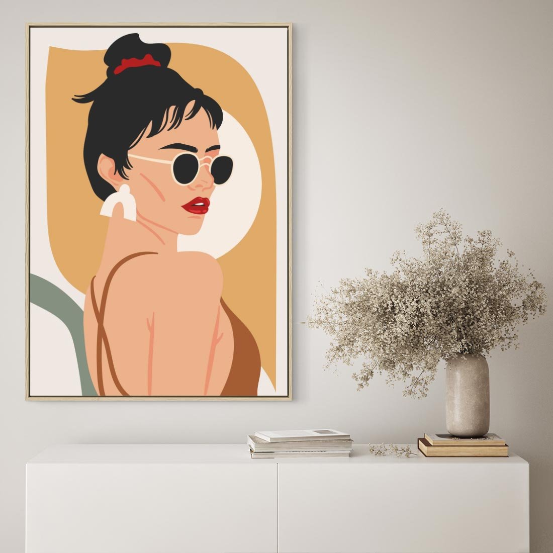 Obraz w ramie 80x120 - Kobieca Przenikliwość - nowoczesny plakat, styl retro - rama drewno