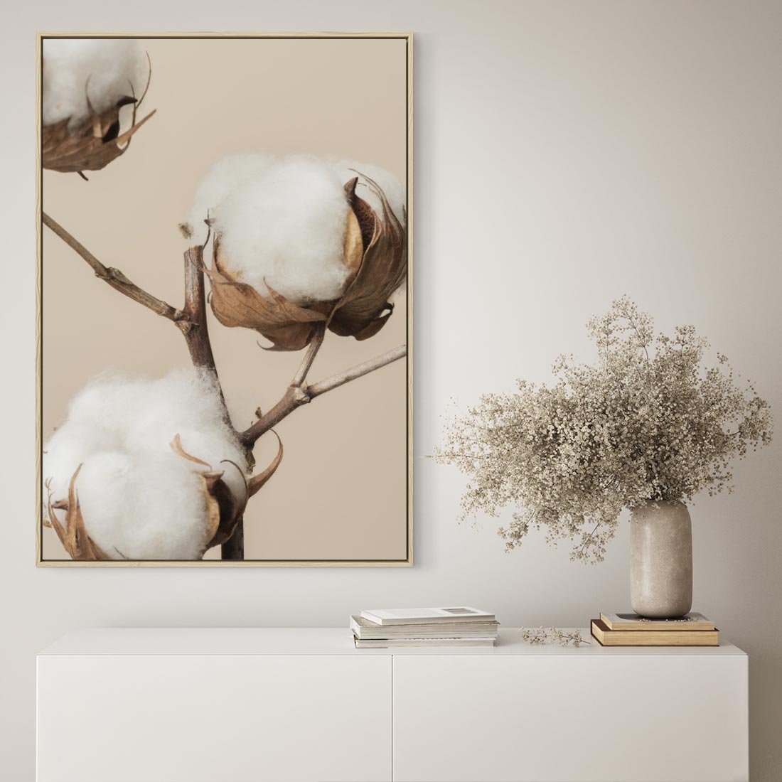 Obraz w ramie 80x120 - Bawełniana melancholia - bawełna, suche - rama drewno