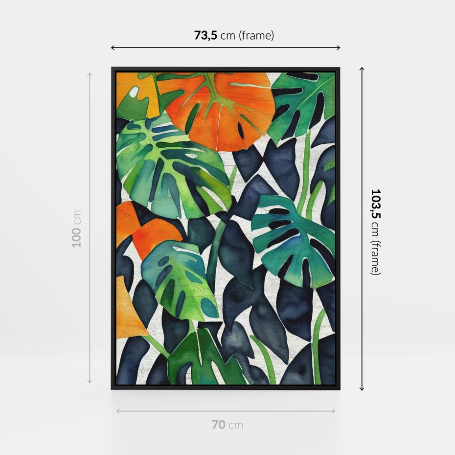 Obraz w ramie 70x100 - Tropikalne Pragnienia - akwarela, liście tropikalne - rama czarna