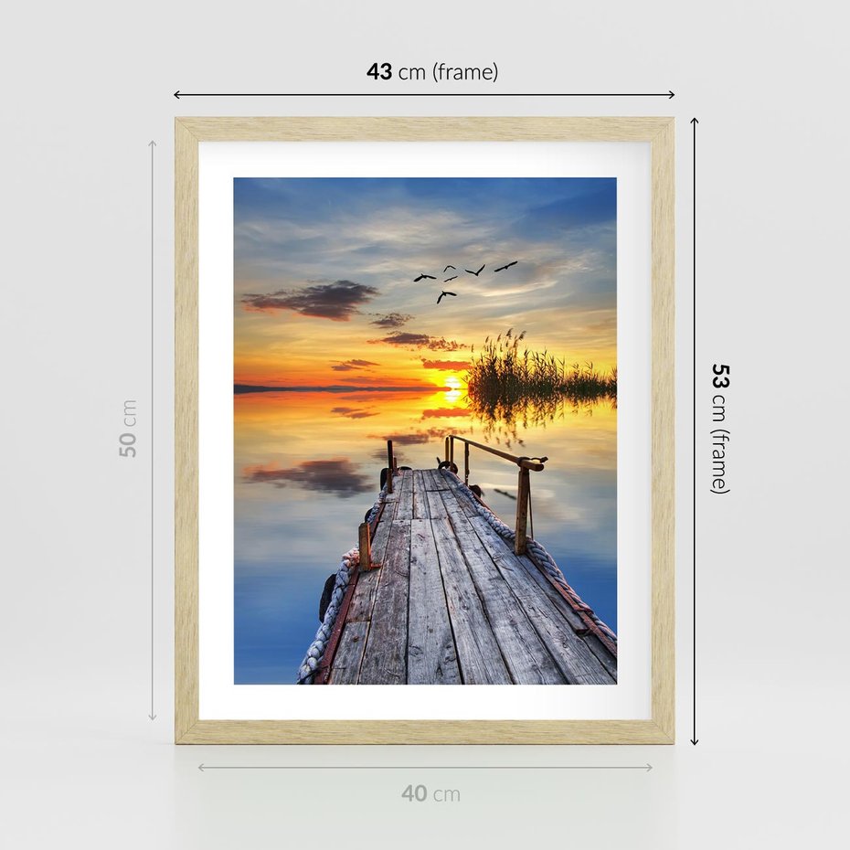 Plakat w ramie 40x50 - Zachód słońca na pomostach - zachód, słońca - rama drewno