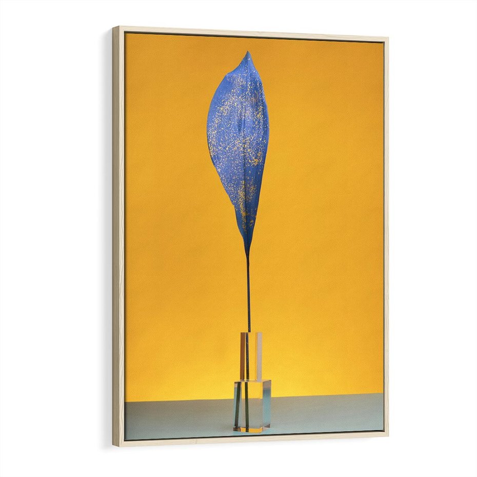Obraz w ramie 80x120 - Niebiańskie liście - liść, liście - rama drewno
