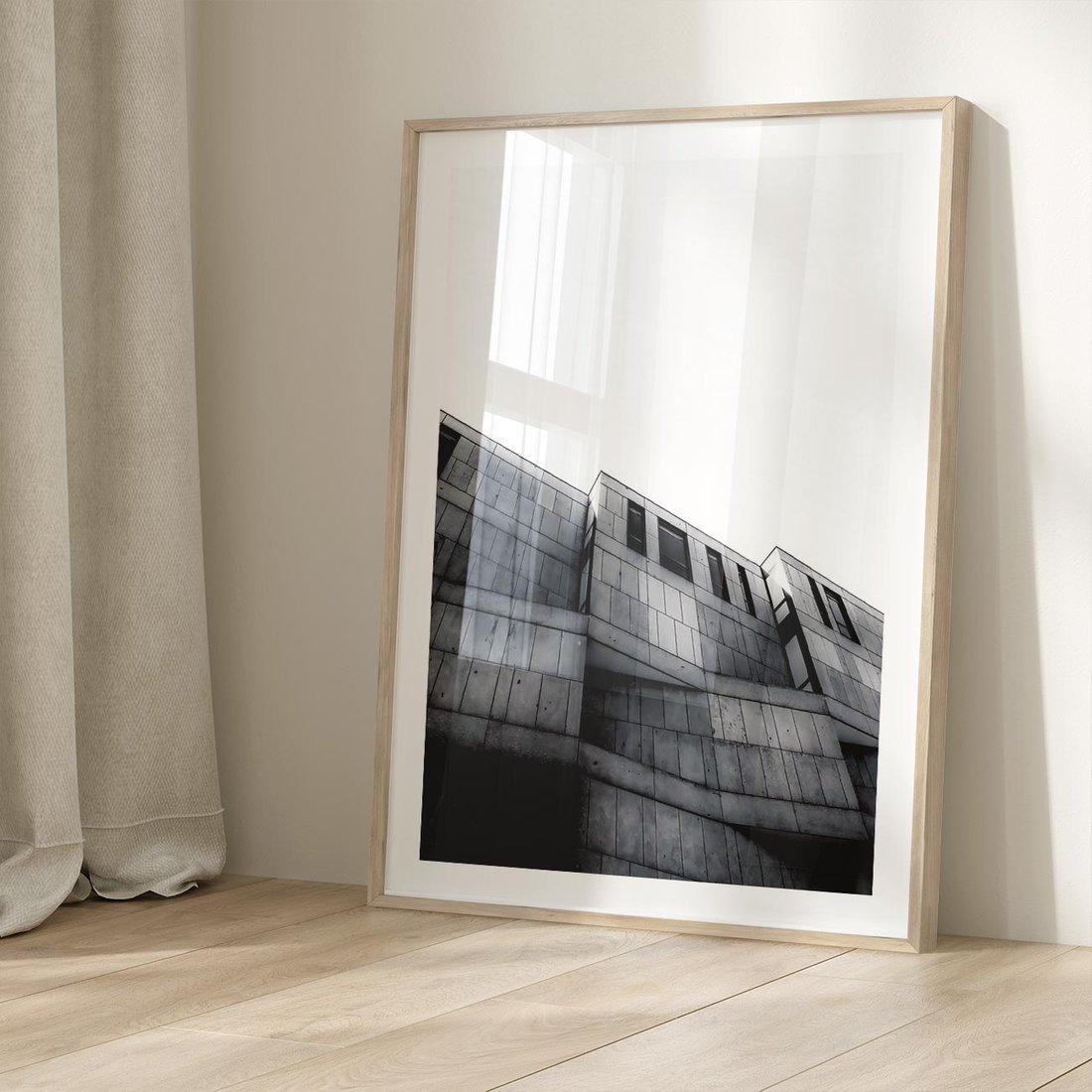 Plakat w ramie 50x70 - Surowa Elegancja Architektury - architektura, surowe formy - rama drewno