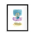 Plakat w ramie 40x50 - Taniec Akwarelowych Kresek - akwarelowe plamy w odcieniach błękitu, złote kreski - rama czarna