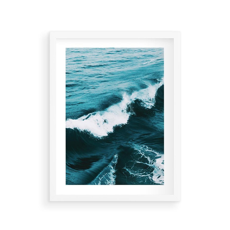 Plakat w ramie 30x40 - Wibracje Oceanu - turkusowy ocean, fale - rama biała