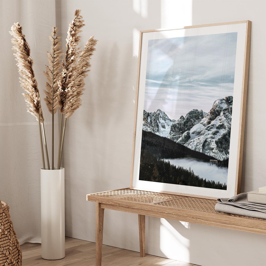 Plakat w ramie 40x50 - Malowniczy Krajobraz ze Śniegiem - góry, śnieg - rama drewno